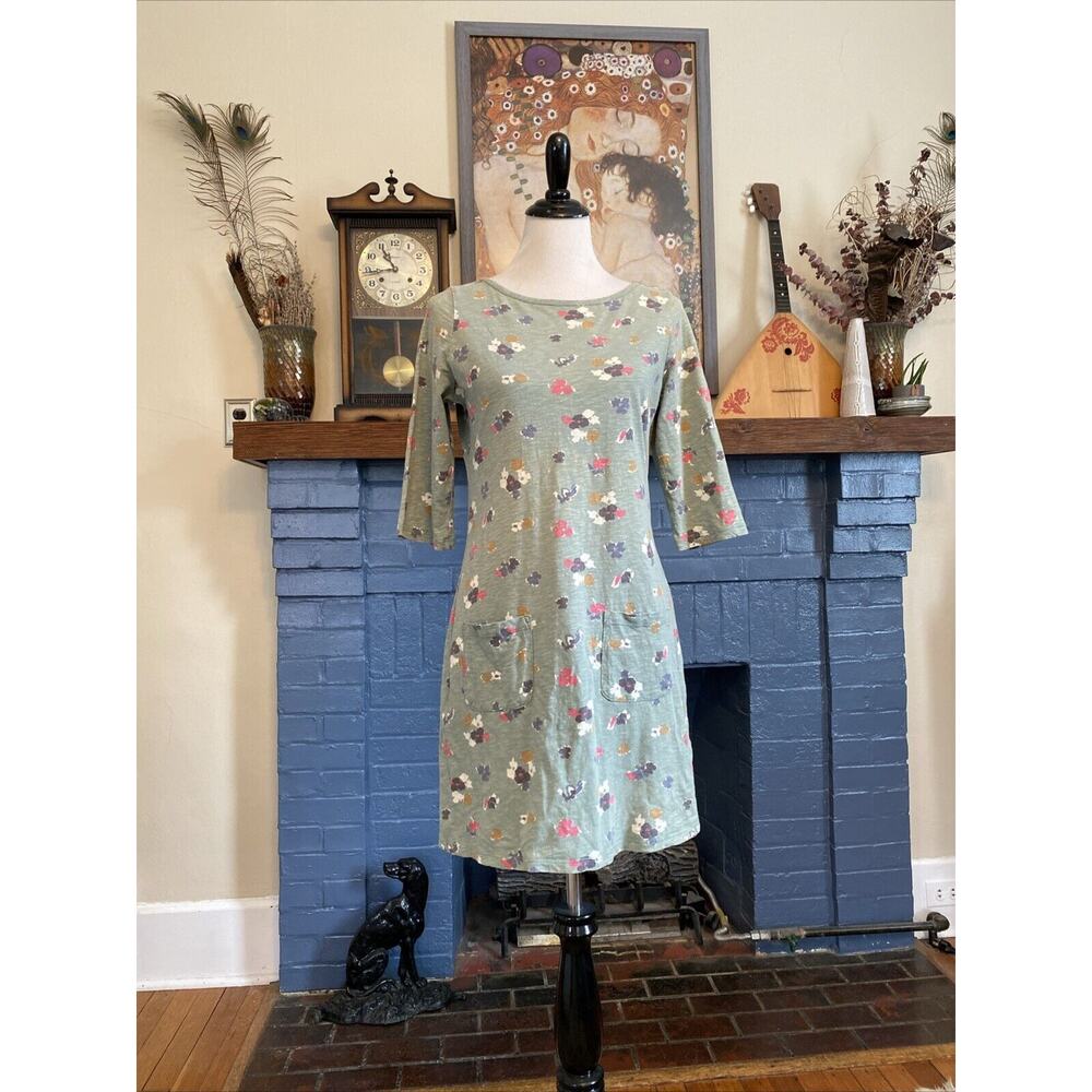 BODEN Sz 6 Tunic Dress 3/4 Sleeve Jersey Cotton Knit Floral Boho XS S Beachy - Picture 2 of 14